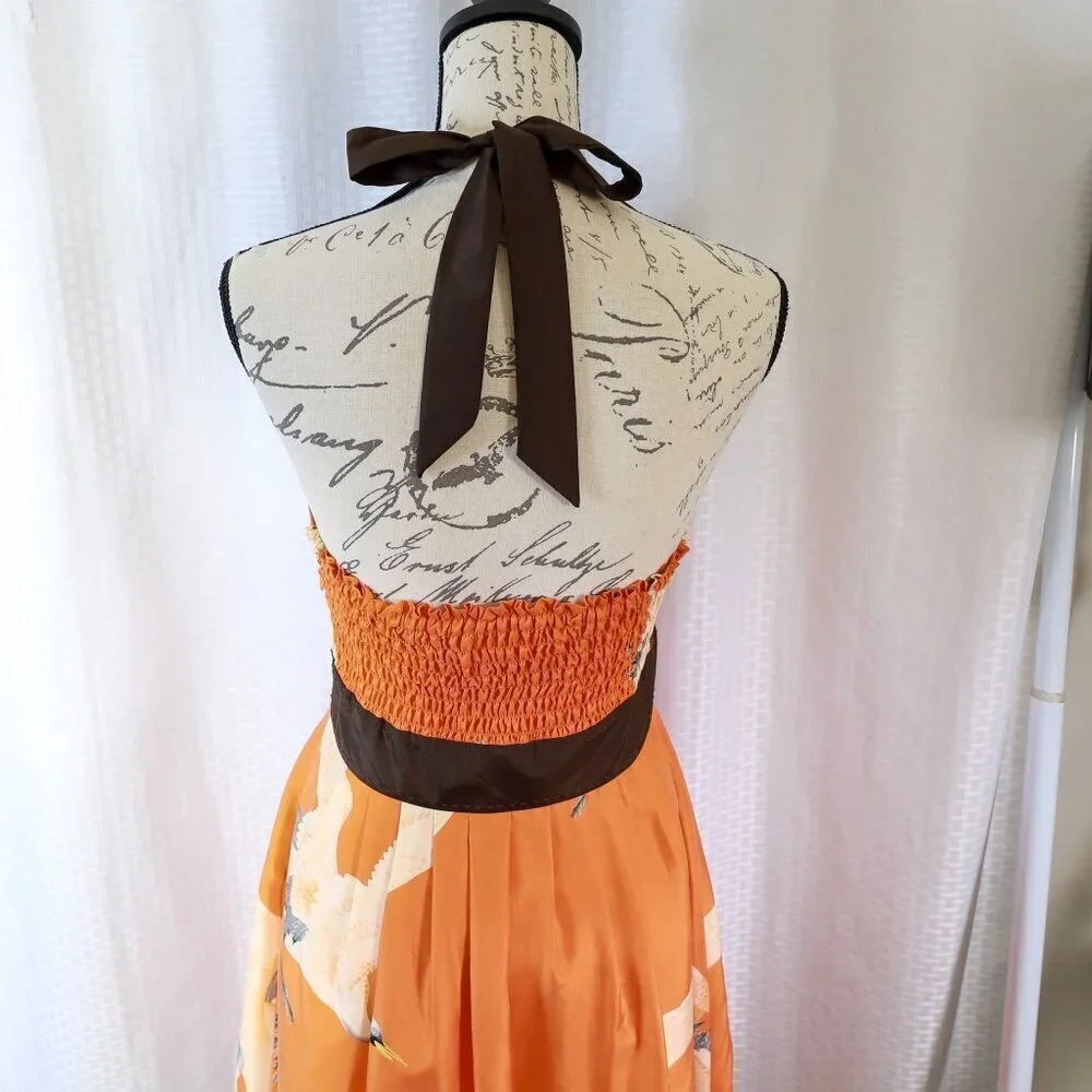 Moulinette Soeurs Orange Halter Dress with Brown Accents - Picture 11 of 11